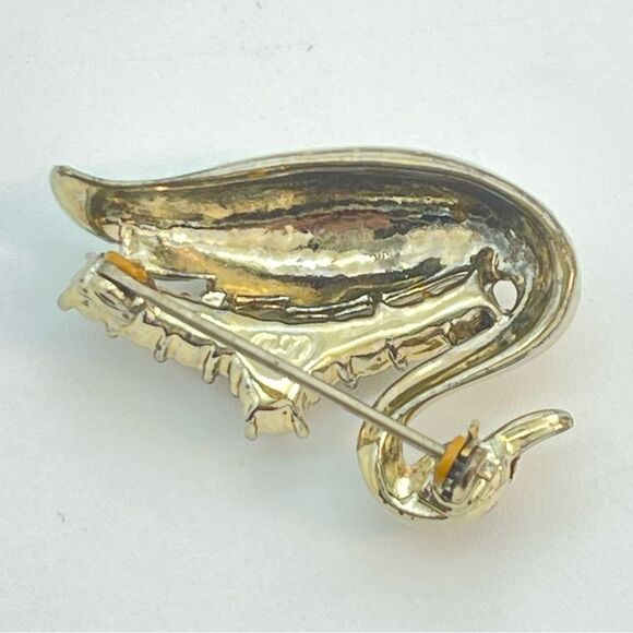Vintage Coro Swan Brooch | Enamel Paint Rhinestone  Pearl Inlay Bird Pin Jewelry - Picture 10 of 13